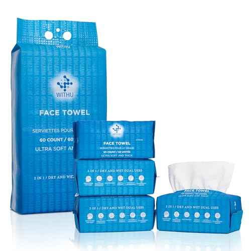 WITHU Disposable Face Towels, Ultra Soft, Biodegradable Makeup Remover Wipes, Hypoallergenic & Lint-Free Towelettes for Facial Cleansing, Multi-Use Dry Washcloths for All Skin Types/Family 240 Ct