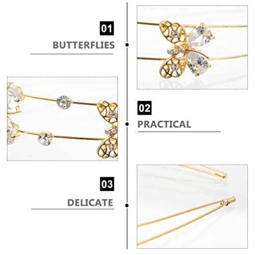 Beaupretty Bride Wedding Headband, Rhinestone Crystal Ornament Butterflies Girls Crown Tiara for Females (Golden)