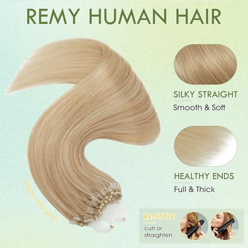 Hairro Microlink Human Hair Extensions Cold Fusion Keratin Itip Micro Bead Micro Loop Full Head Highlighted Brazilian Pre Bonded I Tipped Remy Hairpiece For Women 22 inch 50g 100 Strands #18P613