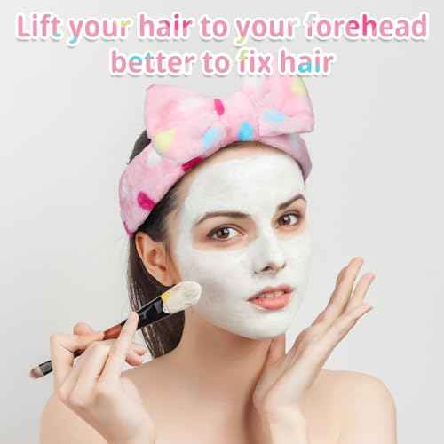 Riceshoot 24 Pcs Spa Headband Bow Hair Band for Washing Face Women Skincare Elastic Makeup Headband Coral Fleece Face Wash Facial Head Wraps Hair lace for Cosmetic Shower