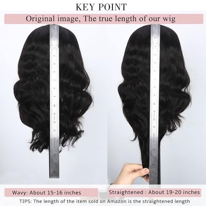 Fancy Hair Wavy Brazilian Virgin Human Hair Wigs with Bangs for Black Women Lace Middle Part Glueless Body Wave Wig With Bangs for Women Natural Black 18 inches