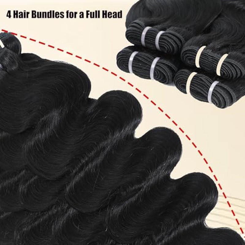 12A Human Hair Bundles Body Wave Thick 3 Bundles 100% Unprocessed Brazilian Virgin Human Hair Quick Weave Real Human Hair Extensions Natural Black 18 20 22 Inch