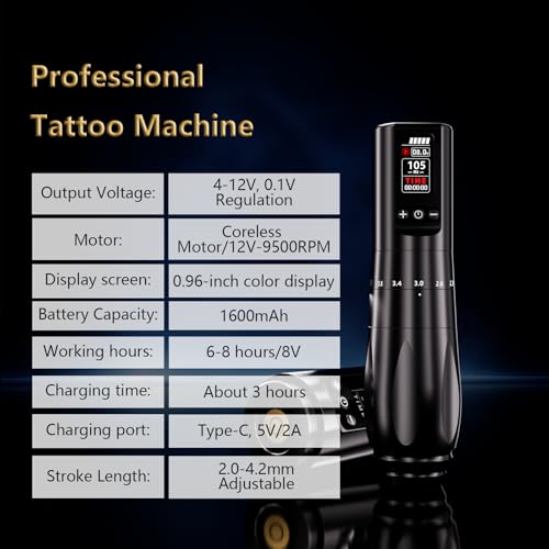 BIGWASP Z2 Wireless Rotary Tattoo Machine Pen, Adjustable Stroke, 1,600mAh Battery, Coreless Motor for Professional Artists - Black