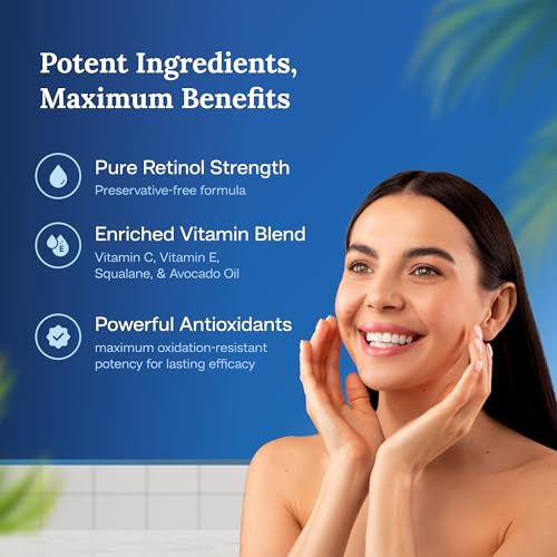 Pro-Med Retinol Therapy Anti-Aging Serum Pure Retinol with Vitamin A, C, E, Pro-Med Q10 & Avocado Oil Preservative-Free Hydrating Collagen Boosting Wrinkle Reducing 1 oz