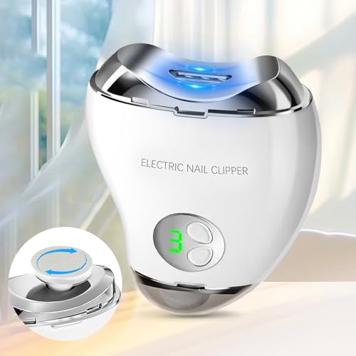 Electric Nail Clipper with LED Light & 3 Speeds, Fingernail Cutter and Polisher 2 in 1 Design, Nail Scraps Storage Rechargeable Safety Fingernail Trimmer for Baby Seniors and Adult