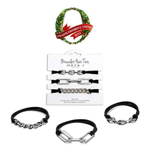 Bracelet Hair Ties With Black Elastic, Looks Cute On Your Wrist And Great In Your Hair from Maya J (Silver, Metal accents) HT33W