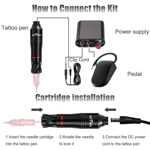 Tattoo Kit,Tattoo Gun Kit for Beginners Rotary Tattoo Machine Pen Kit with 10pcs Cartridges Needles,Rotary Tattoo Machine Kit with 7 Colors Tattoo Inks for Tattoo Artist Tattoo Supplies
