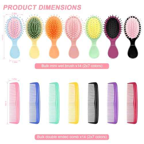 HOFASON 28 Pieces Bulk Mini Wet Hair Brush & Mini Combs Set for Kids Girls Women, Bridesmaid Gifts, Spa Party Supplies, Summer Stuff, 14 Travel Small Brush for Hair 14 Fine Wide Hair Combs for Boy Men