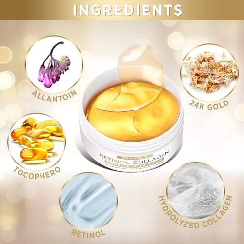 VELAMO ADVANCED Under Eye Patches: 24K Gold Under Eye Mask for Puffy - Retinol Patchology Eye Patches for Wrinkles and Dark Circles Puffiness- Collagen Under Eye Bags Treatment for Women Men 60 Pcs