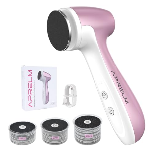 AprElm-E7 Rechargeable Electric Foot Callus Remover with 3-Sizes 120Pcs Sandpaper Discs, Professional 1000RPM 3-Speed Control Electric Foot File (Pink)