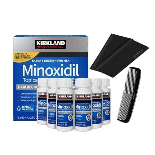 Kirkland Minoxidil 5% for Men, Topical Solution Extra Strength Hair Regrowth Treatment, 6 Months Supply, Total 12 Fl Oz, Dropper Applicator, Exclusive 2 MicroFiber Cleaning Cloths and Comb Included