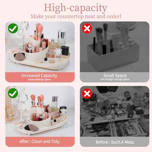 360¡Æ Rotating Makeup Organizer with Jewelry Stand,Thickened Plastic Material£¬Large Capacity Cosmetic Storage Box, Portable Vanity Case for Makeup, Skincare, Jewelry, Perfect for Home and Travel