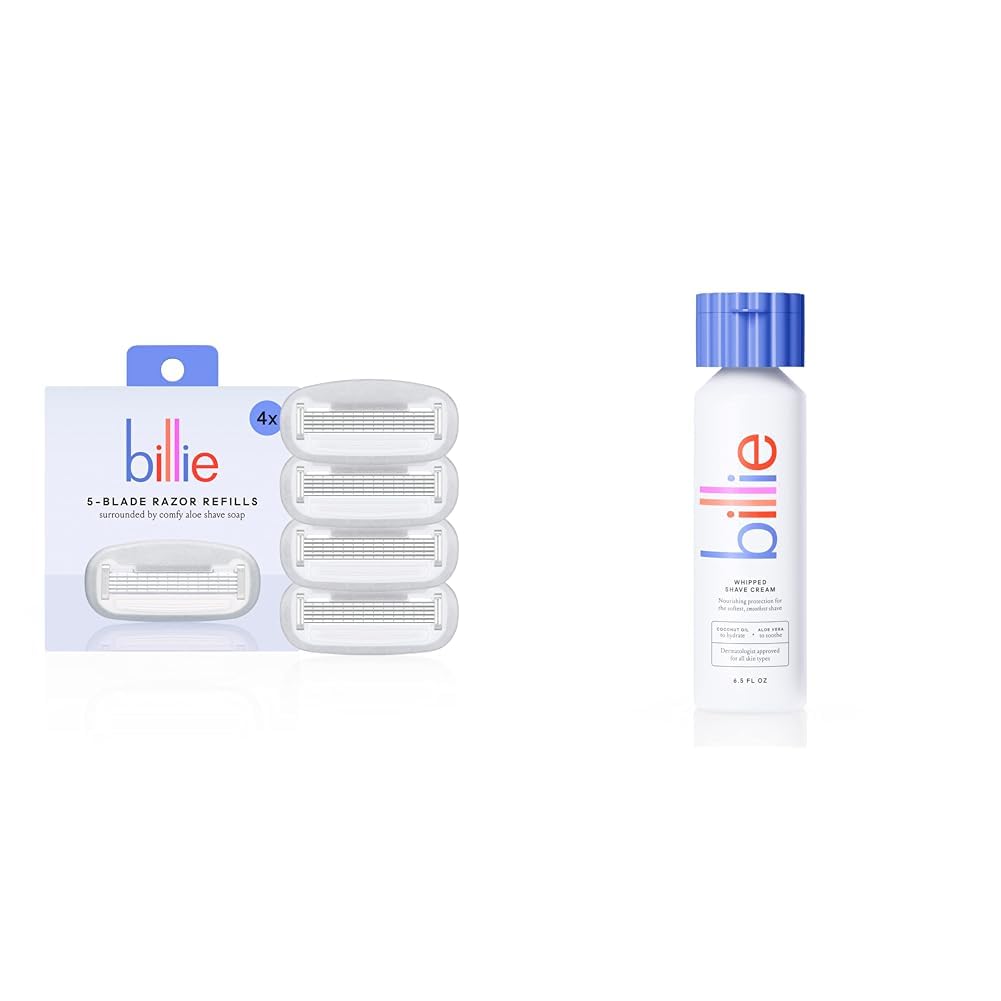 Billie Women’s Razor Refill Blades 5-Blade Cartridges - 4 count & Whipped Shave Cream - Lavender & Bergamot Scent - 6.5 fl oz