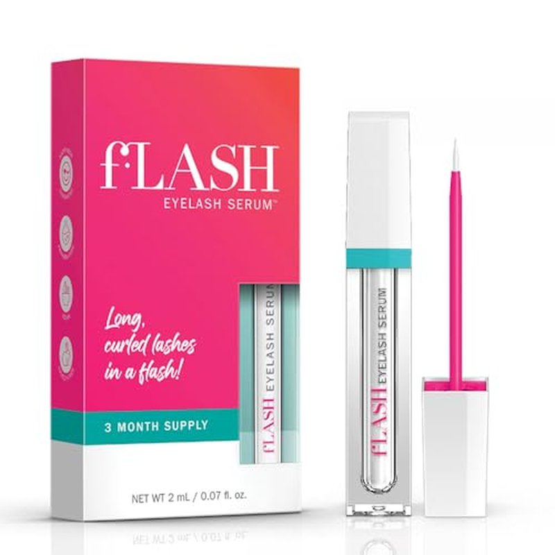 fLASH Eyelash Serum for Long, Curled Natural Lashes - Enhances & Strengthens, Safe & Effective Formula for Contact Wearers & Sensitive Eyes, 3 Month Supply - 2mL (0.07 Fl Oz)