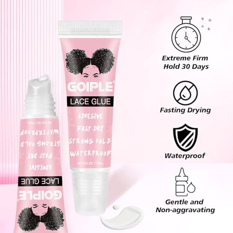 Wig Glue for Lace Front Lace Wigs, 0.5 OZ Waterproof Lace Front Wig Glue for Wigs, Strong Hold Transparent Adhesive for Hair Replacement Invisible Hair Bonding Wig Adhesive (4PCS)