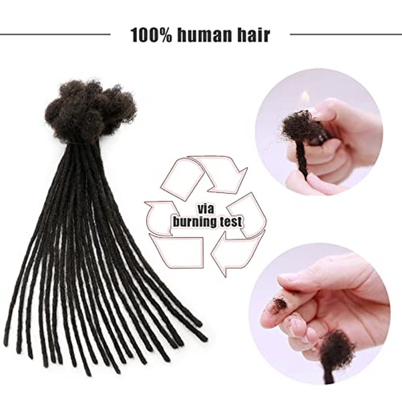 IXIMII 60 Strands Dreadliock Extensions Human Hair 8 inch 0.6 cm Full Handmade Permanent Loc Extensions Soft Natural Black Dreads with Needle and Comb for Men and Women,Can Be Dyed Bleached Curled