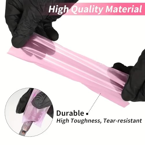 Tattoo Machine Covers & Wrap, 200pcs Tattoo Pen Covers & 8Pcs Wraps & Cutter, Tattoo Machine Bag and Grip, Tattoo Kit Supplies, (Pink)