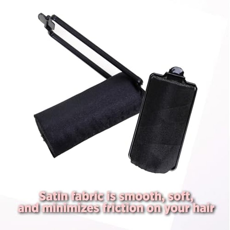 DONNA Silky Satin Foam Rollers 1.25"(D) 6PCS XL Hair Styling Heatless Curlers and Clips for Hairdressing BLACK