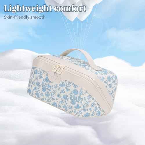 Travel Makeup Bag Organizer Cosmetic Bag, 2Pcs Floral Make up Bag Portable Pouch Open Flat Pouch Clear Divider and Handle