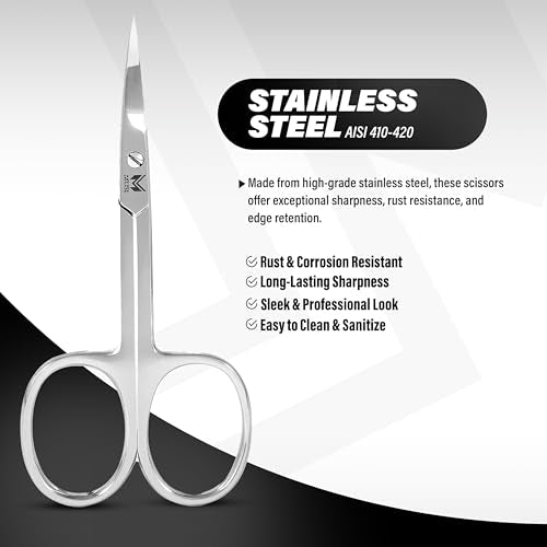 Cuticle Scissors Extra Fine Curved - 3.5¡± Stainless Steel Grooming Nail Scissors for Women and Men - Small Manicure Beauty Scissors for Toenails, Fingernails, Eyebrows, Facial Hair, Cuticles, Dry Skin