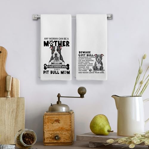 Pitbull Kitchen Towels Set - Decorative Hand Dish Tea Towels for Women, Mom Gifts - Beware Dog Design 16x24 Inch