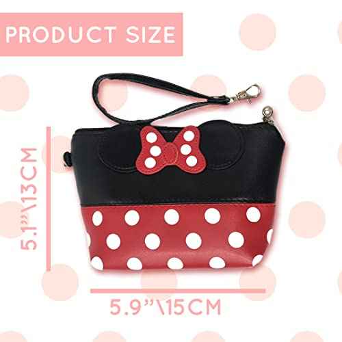 BELMAKS Black Murine Makeup Bag Cosmetic Bags Toiletry Organizer White Polka Dots Red Cartoon Makeup Organizer for Teen Girls 5.1" x 5.9" Murine Zipper Cute Purse for Travel