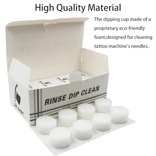 Dip Foam,Professional 24Pcs Tattoo Dip Foam Rinse Cup Disposable Dip Clean Foam Cup Caps Cartridge Dip Foam Cleaning Supplies for Tattoo Needle (Black)