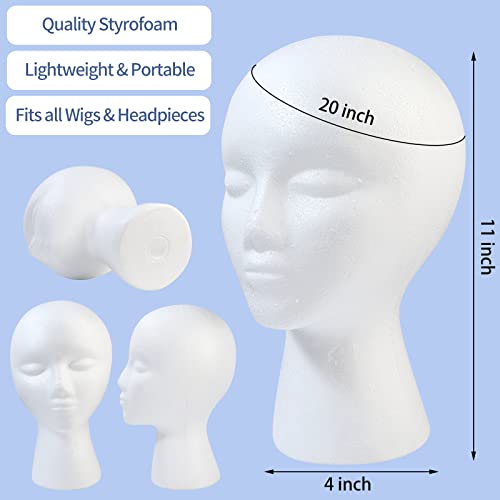 3 Pcs Foam Wig Head, Styrofoam Mannequin Head with Female Face for Multipurpose Wigs Display Stand, Model, Mask, Hat Display Stand, Art Work Painting