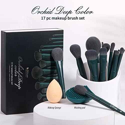 DUcare Christmas Makeup Brushes Set 17 Pcs with Brush Cleaning Mat and Makeup Sponge Professional Face Powder Eye Shadow Powder Liquid Cream