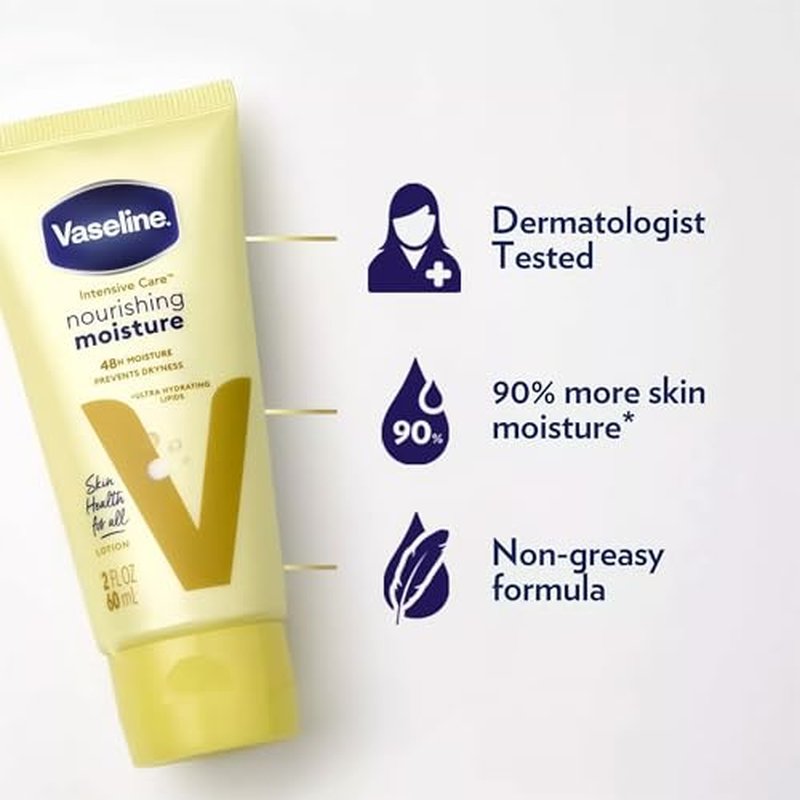 Vaseline Lotion, Intensive Care Nourishing Moisture 2-Pack ? Moisturizer with Oat Extract + Ultra-Hydrating Lipids for Healing Extremely Dry Skin, 2 Oz Ea