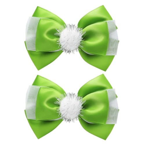 2PC Green Fairy Hair Bow Clips for Girls Women 4 Inch Toddler Princess Accessories
