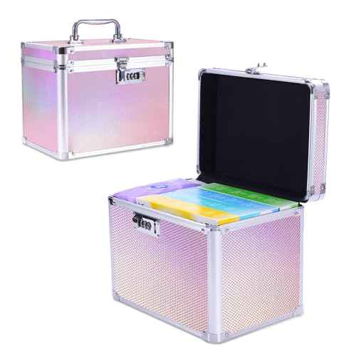 Girls Makeup Box Organizer Storage with Combination Lock, Pink Locking Makeup Cosmetic Train Case for Women, 9.96" x 6.8" x 7.79" Travel Make up Box Aurora