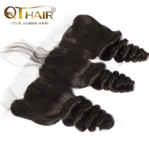 QTHAIR 16A 13x4 HD Lace Frontal Human Hair Loose Wave Frontal Pre Plucked with Baby Hair Ear to Ear Transparent Lace Closure 100% Unprocessed Brazilian Virgin Human Hair (14inch)