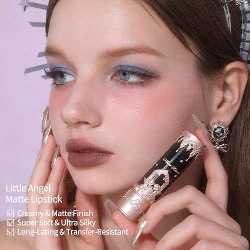 Flower Knows Little Angel Matte Lipstick,Super Soft & Ultra Silky Lip Mud Stick,Long Lasting & Moisturizing Vegan Lip Makeup for Girls&Women,Velvety Brown Finish(C09 Dark Angel)