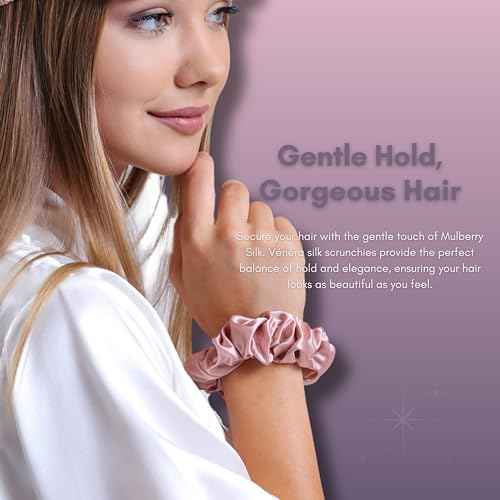 100% Pure 22 Momme Mulberry Silk Scrunchies -Frizz&Breakage Prevention-Hair Care Ponytail Holders for Women- Silk Hair Ties (Black, White, Caramel)