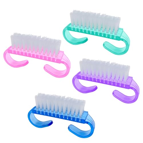 4 Pack Handle Grip Nail Brushes, Colorful Mini Fingernail Brush, Hand Scrub Cleaning Brushes for Nails and Toes, for Women Men