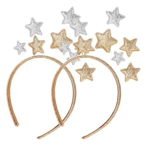 Star Headband, 2 Pieces Hairband with Gold and Silver Star Hair Hoops, Hair Accessories for Party Festival Holiday Birthday Kids Adults, One Size