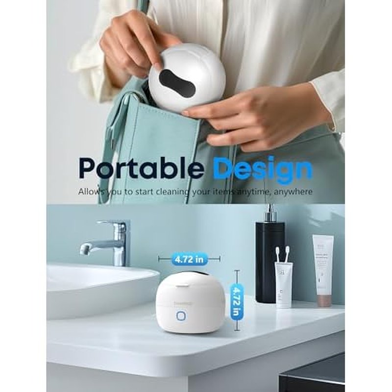 BEESHOP 2025 Ultrasonic Retainer Cleaner Machine ? 45kHz Dental Pod for Retainers, Mouth Guards, Braces, Aligners & Jewelry, Denture Cleaner with 3 Modes, 200ml Capacity (White)