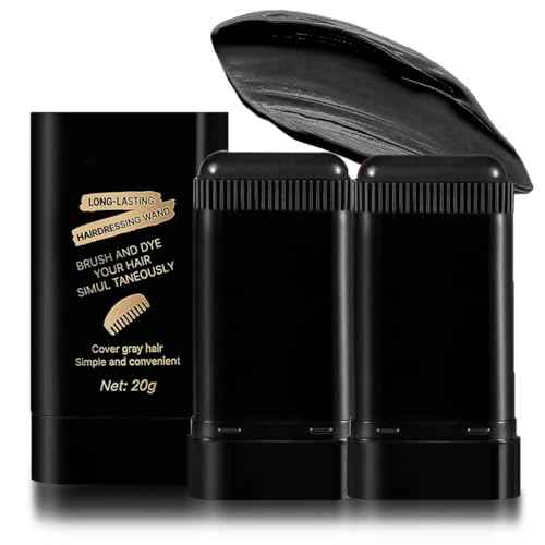 Black Hair Dye Comb, Portable Hair Dye Stick For Gray Hair Coverage Waterproof and Sweat-Proof Hair Color Stick Color Touch-Up Hair Sticks With Comb for Women & Men 2PCS