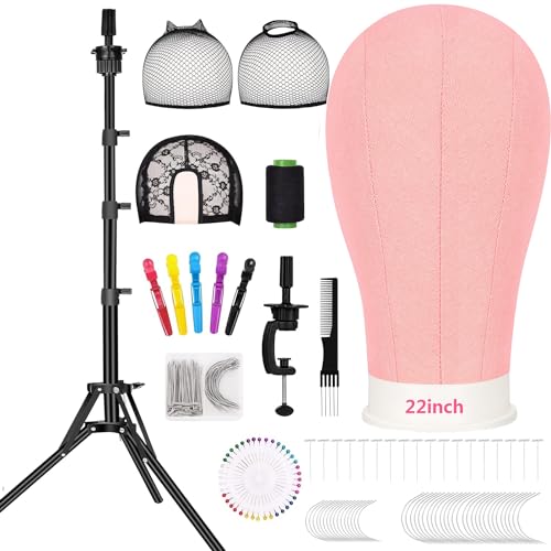 Beauty Star 63inch Tall Wig Stand Tripod with 22inch Mannequin Head, Canvas Block Wig Head Included Adjustable Holder and Wig Caps Kit for Multiple wigs, Perfect for Making Wigs, Display Styling