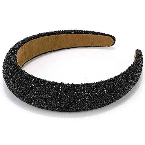 Black Rhinestone Padded Sequin Diamond Glitter Sparkle Jeweled Bling Headbands for Women's Hair