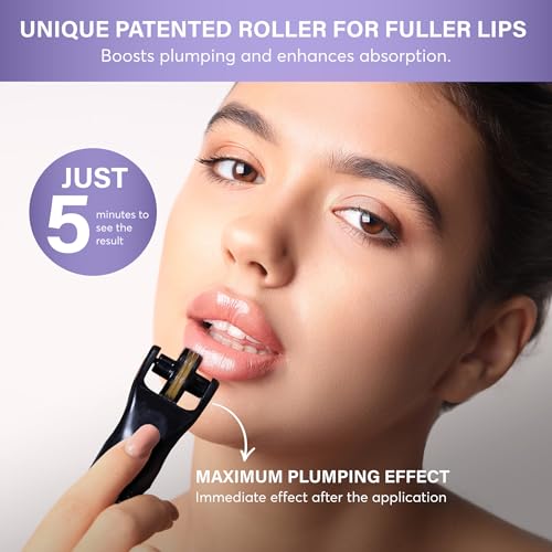 Plumping Lipstick with Stimulating Roller for Maximum Absorption and Long-Lasting Results ? Lip Gloss with Hyaluronic Acid, Collagen, Vitamins C & E ? Volumizing and Hydrating Lip Plumping Serum ? 5ml
