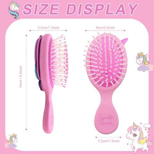 Toddler Hair Brush - Mini Hair Brush for Kids - Travel Brush for Boys and Girls - Unicorn Brush with Air Cushion - Pink