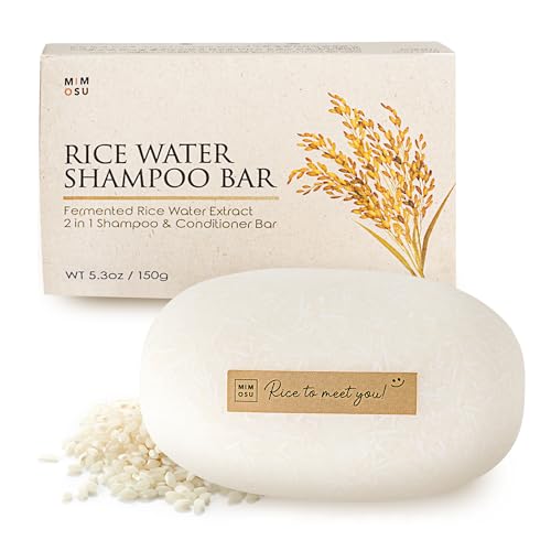 mimosu Hair Growth Shampoo Bar, Fermented Rice Water 2-in-1 Shampoo & Conditioner, 5oz, Unscented, pH Balanced, Solid Bar for Oily Hair, Korean Hair Care