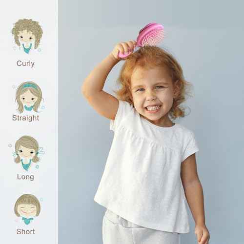 Toddler Hair Brush - Mini Hair Brush for Kids - Travel Brush for Boys and Girls - Unicorn Brush with Air Cushion - Pink