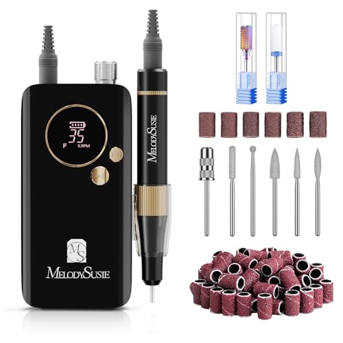 MelodySusie Professional Nail Drill, 35000 RPM Electric Nail File for Acrylic Gel Nails Removal, SM200F Portable Efile Coreless Motor for Quiet & Durable, Cordless Nail Kit with Bits for Salon & Home