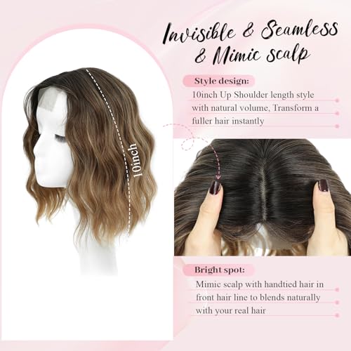 MORICHY 10 Inch Short Wavy Hair Topper for Women with Thinning Hair,Synthetic Lightweight & Breathable Hairpiece with 6.5"x6.5" Base£¬Natural Look Volume Booster Hairpiece for Coverage