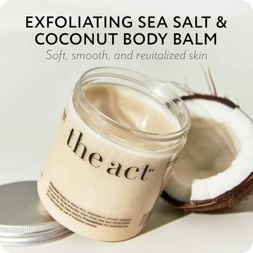 Exfoliating Body Scrub with Sea Salt & Coconut - Nourishing Restores Cleanser Body Balm - Home Spa Care, Vegan, Organic (10.58 Oz, Coconut)