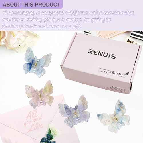 Fantasy Gradient Color Double Layered Butterfly Hair Clips, Medium Acrylic Claw Clips for Thick Thin Hair, Non-Slip Butterfly Jaw Clips, Beautiful Hair Accessories for Girls and Women (Jelly double)