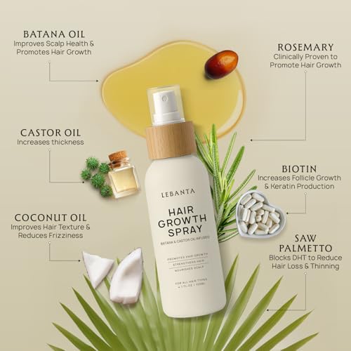 Hair Growth Oil Spray - 100% Pure Ingredients For Non Greasy, Thicker & Stronger Hair - Organic Batana, Castor, Biotin, Saw Palmetto, and Rosemary Oil Gifts for Men & Women Scalp - 4.1 Fl Oz